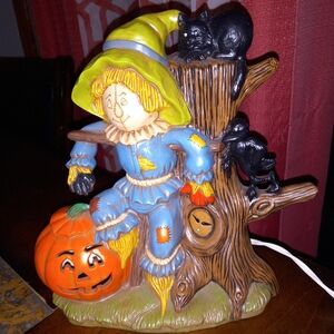 RARE VINTAGE - HALLOWEEN CERAMIC NIGHT LIGHT LAMP CRAMER 1982 SCARECROW PUMPKIN